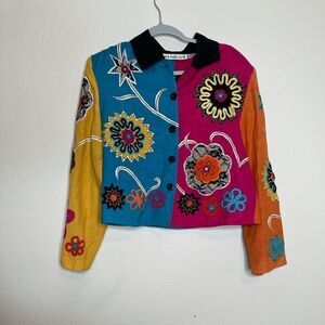 Vintage colorful embellished cropped jacket‎